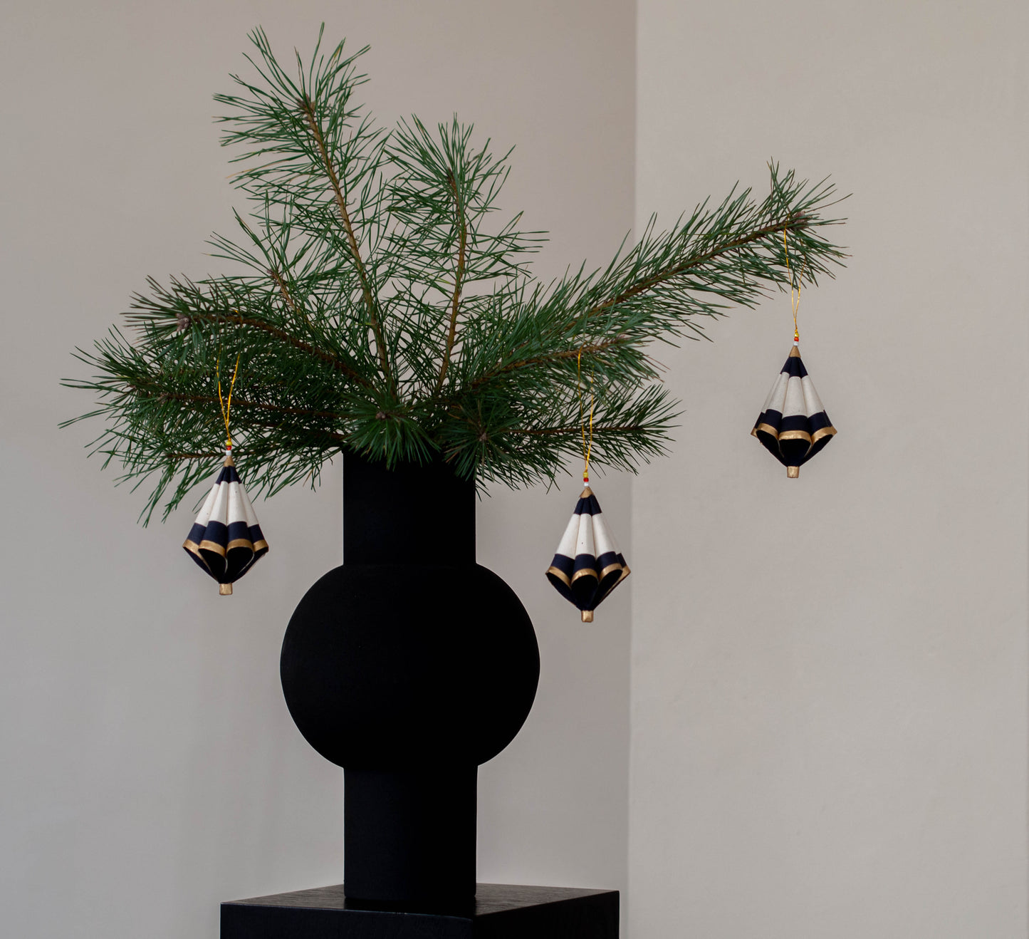 Kersthangers | Set van 3 | Naturel, goud en zwart