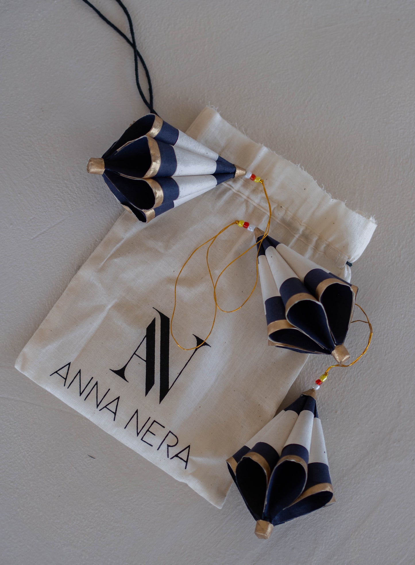Kersthangers | Set van 3 | Naturel, goud en zwart