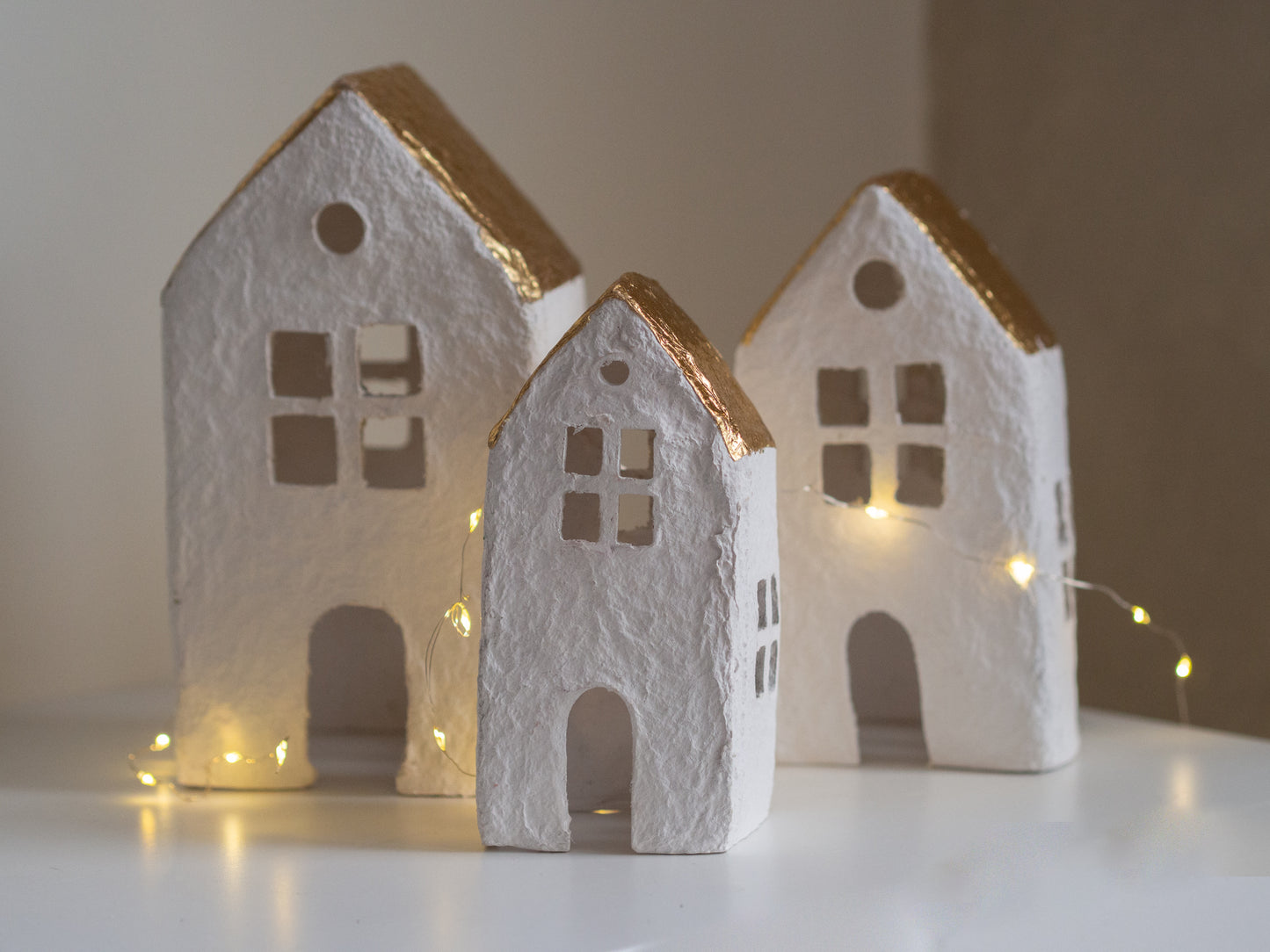 Huisjes | Papier maché | Set van 3