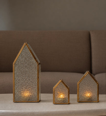 Huisjes | Glas | Goud | Waxinelichthouder