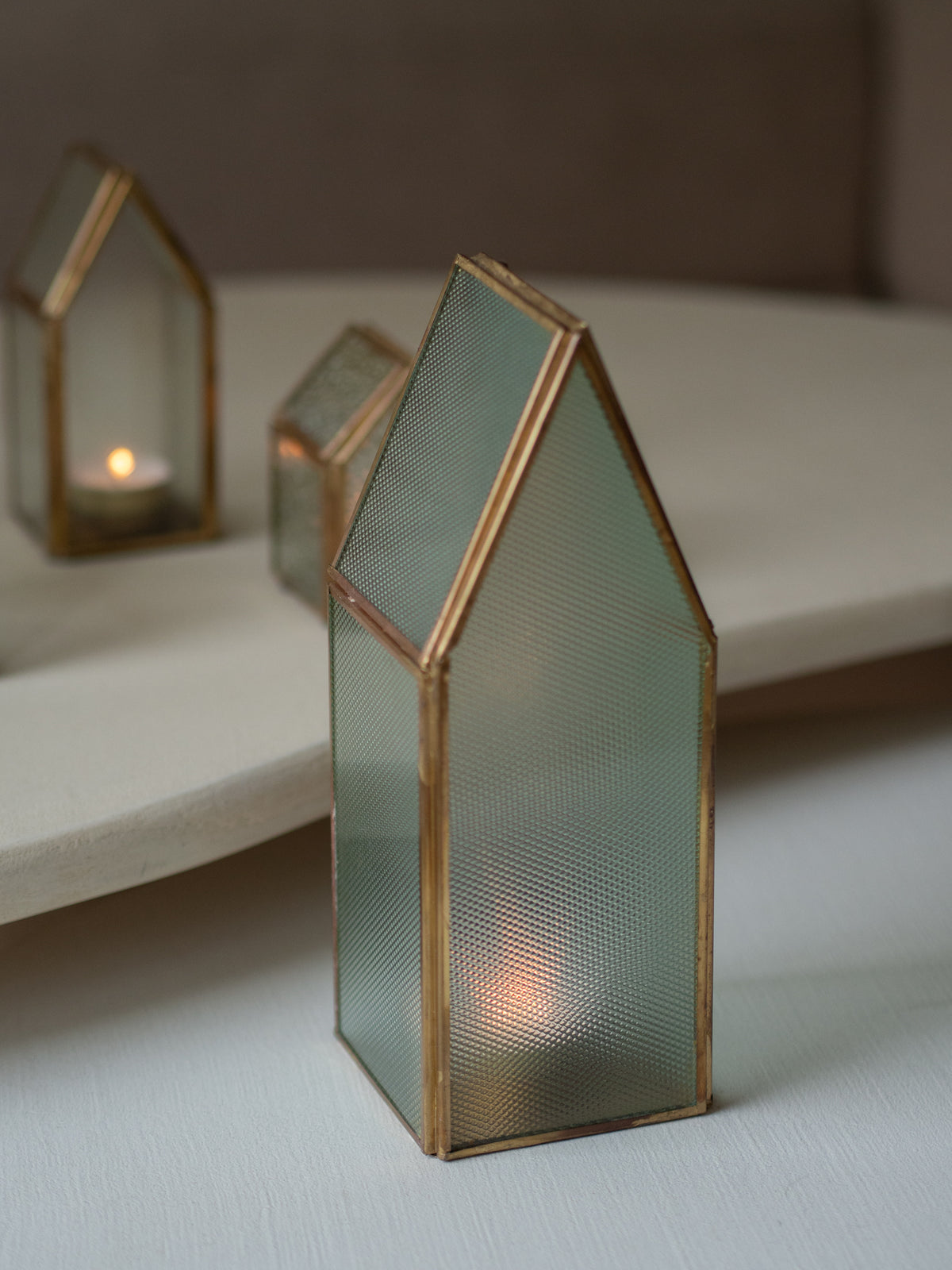 Huisjes | Glas | Goud | Waxinelichthouder
