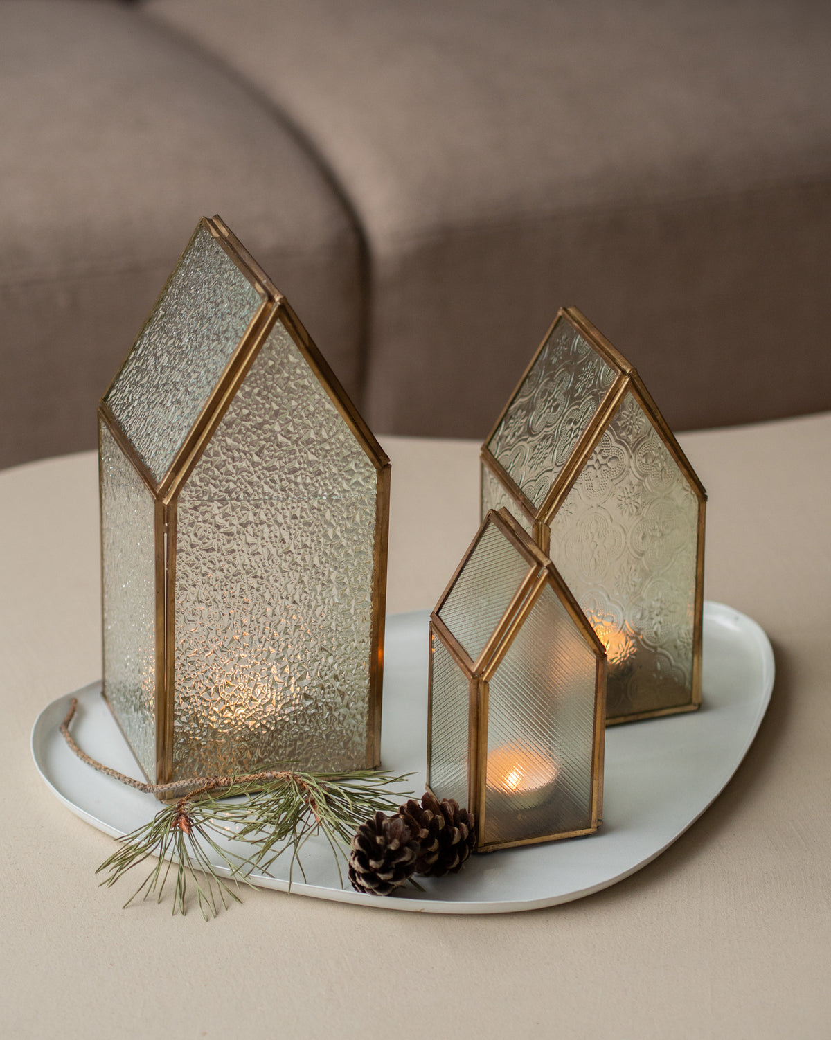 Huisjes | Glas | Goud | Waxinelichthouder