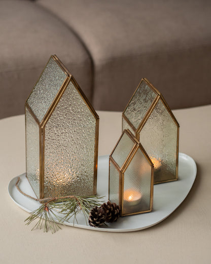 Huisjes | Glas | Goud | Waxinelichthouder