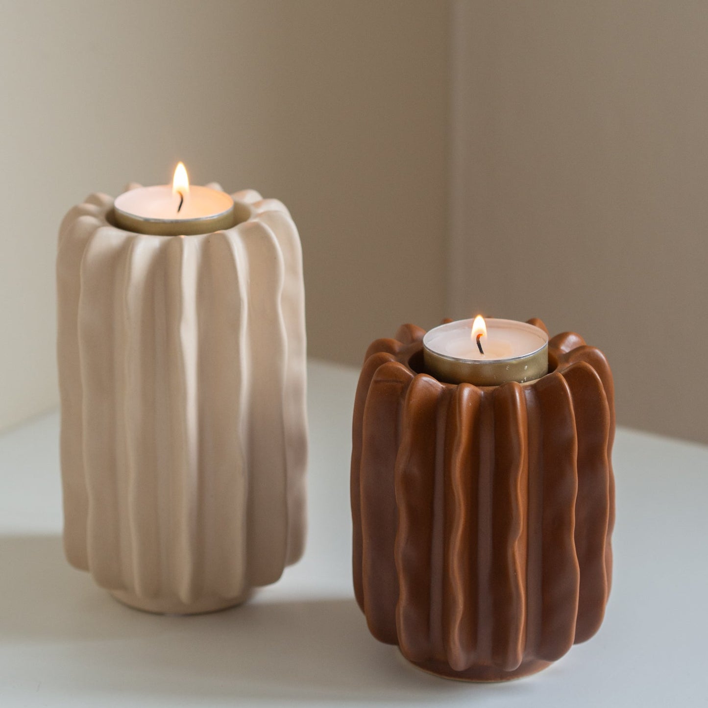 Set | Kandelaar/waxinelichthouder | Ribbel