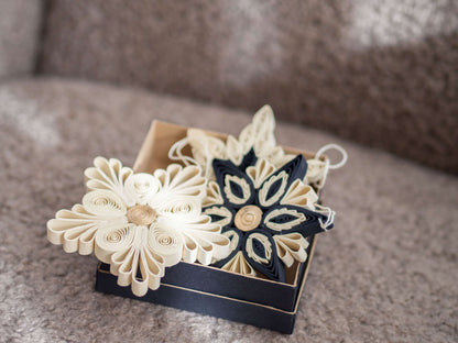 Kersthangers | Set van 3 | Naturel, goud en zwart