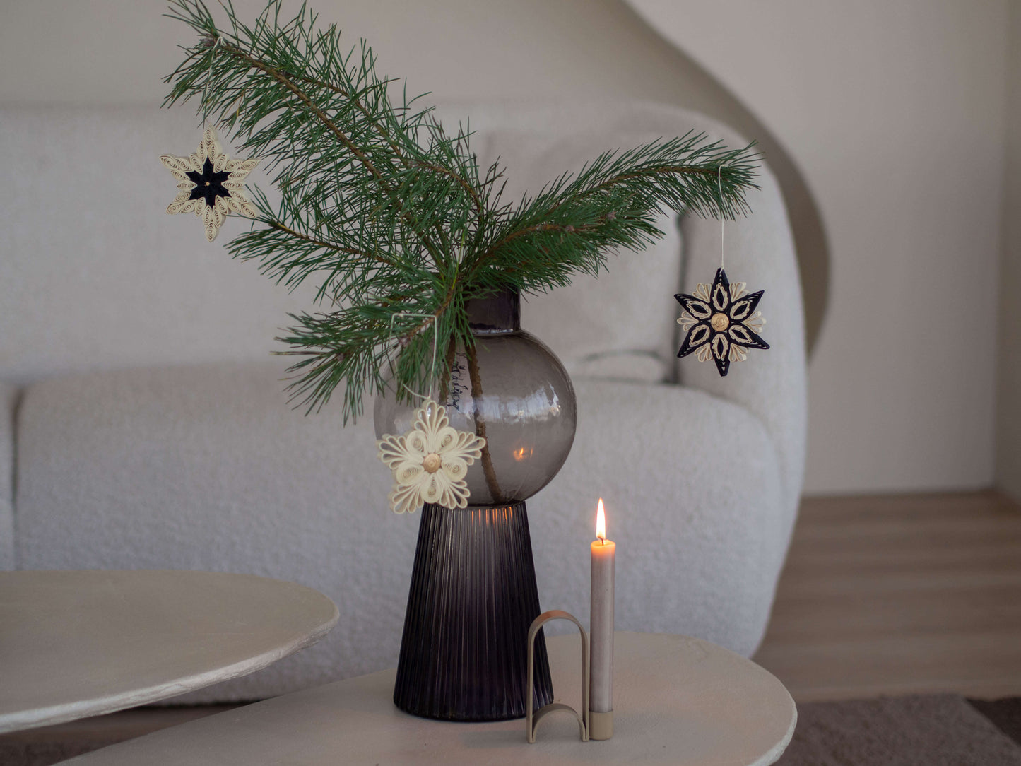 Kersthangers | Set van 3 | Naturel, goud en zwart