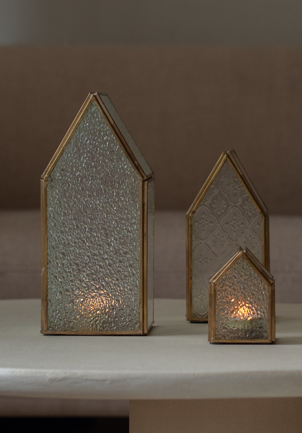 Huisjes | Glas | Goud | Waxinelichthouder