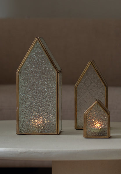 Huisjes | Glas | Goud | Waxinelichthouder