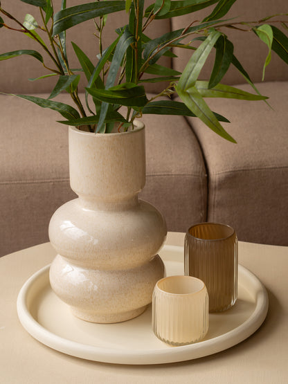 set - dienblad - vaas - eucalyptus takken - waxinelichthouders