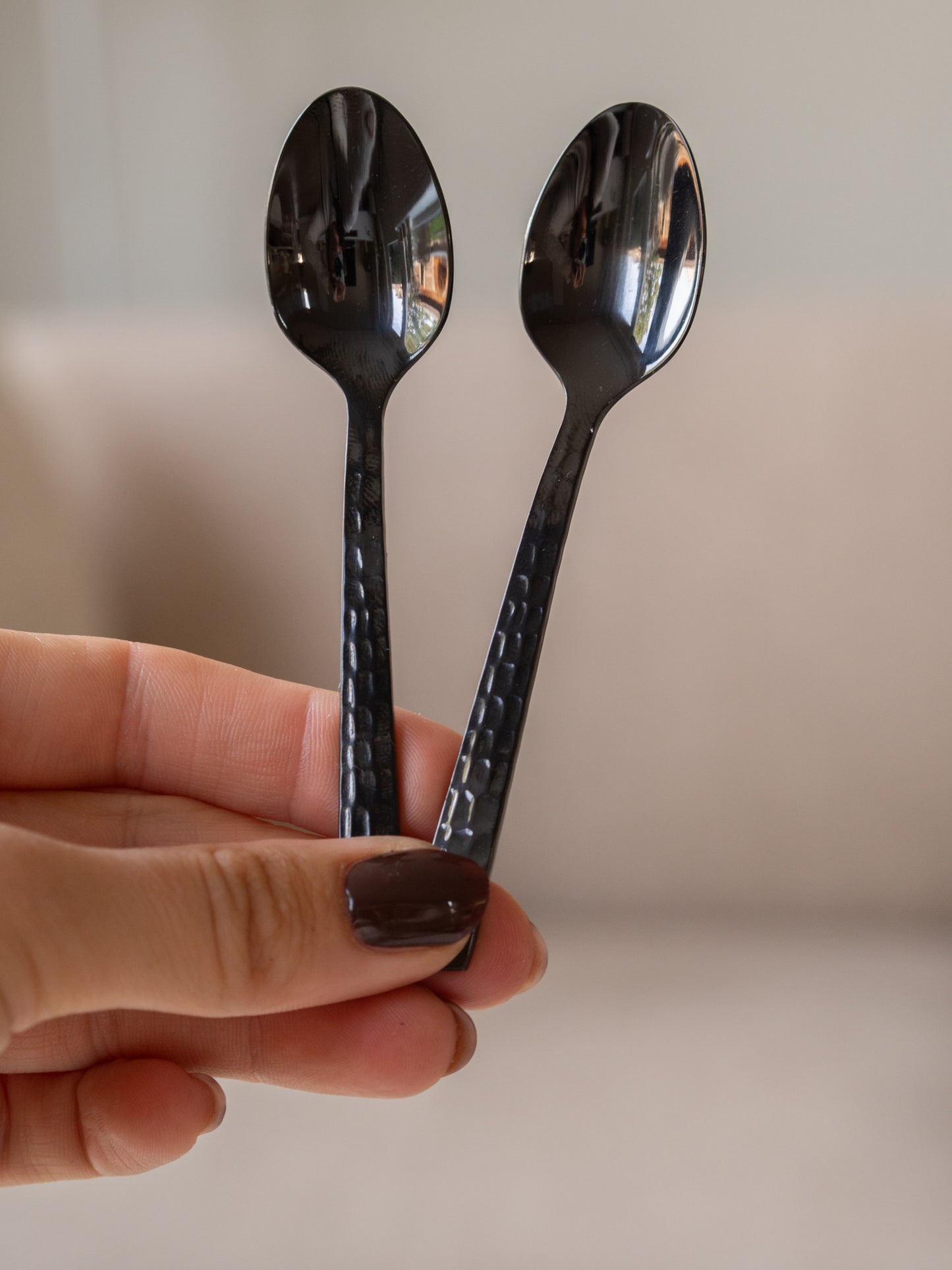 lepel zwart hammered RVS