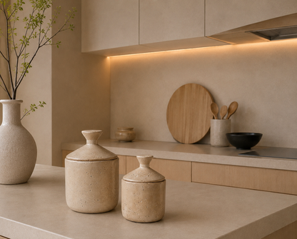 voorraadpotjes beige